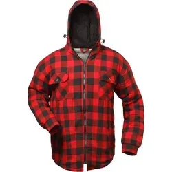Thermohemd kariert mit Kapuze - XXL, rot/schwarz - Arbeits- & Schutzkleidung mit hochwertigem Webflanell und Teddy-Futter, ideal für kalte Tage, ausgestattet mit verstellbarer Kapuze und praktischen Taschen.