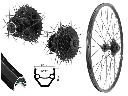 Zoll Hinterrad + 8 Fach Kassette 12-32 Shimano Disk Laufrad 6-Loch schwarz 26