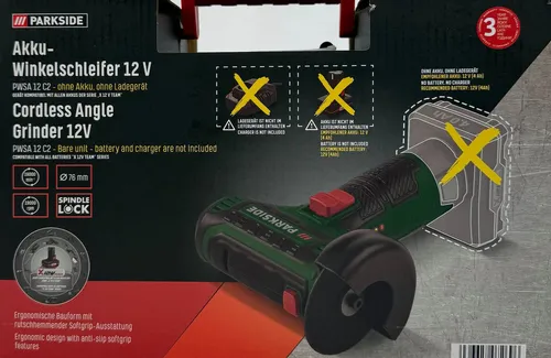 Parkside Akku-Winkelschleifer 12V PWSA 12 C2, ohne Akku und Ladegerät, Ø 76 mm