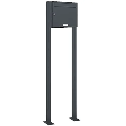 AL Briefkastensysteme 1er Standbriefkasten Anthrazitgrau RAL 7016 - Wetterfester Standbriefkasten DIN A4 mit lebenslanger Garantie gegen Durchrostung, ideal für Einfamilienhäuser und moderne Designs.