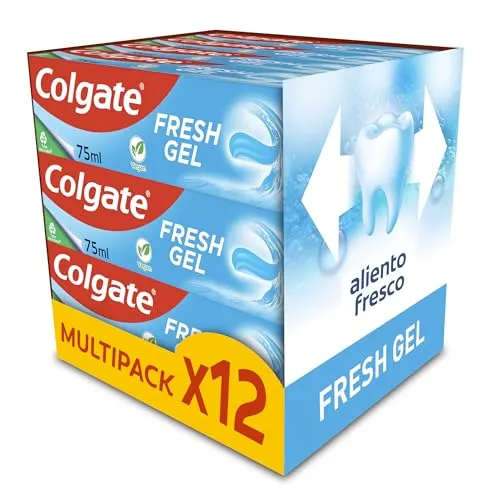 Colgate Fresh Gel | Zahnpasta mit Fluor | Zahncreme | Kariesschutz | Gesunder und starker Zahnschmelz | Frischer Atem | Täglicher Gebrauch | Erfrischender Minzgeschmack | Packung mit 12 Stück x 75 ml