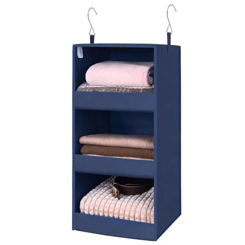 GRANNY SAYS Kleiderschrank Organizer Hängend, hänge Organizer mit 3 Fächern, 1 Stück Hängeaufbewahrung Schrank, Marineblau Kleiderschrank Hängeregal, Faltbare hänge Regal Stoff, Hanging Organiser