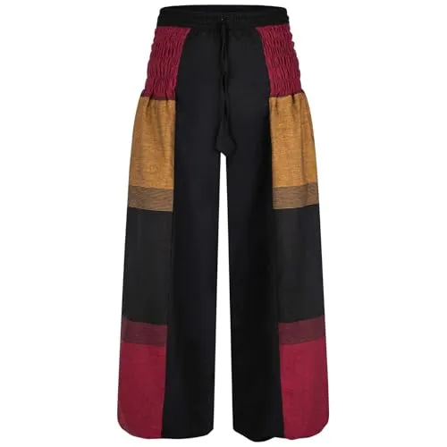 Kunst und Magie Damen orientalische Yoga Freizeit Haremshose Wellnesshose, Größe:L/XL, Farbe:Rot/Schwarz/Beige