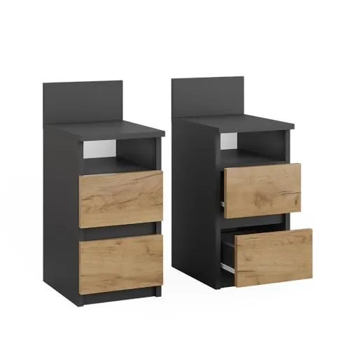 Vicco Nachtschrank Monty, Anthrazit/Goldkraft Eiche, 2er Set - Moderne Nachtschränke aus stabiler Spanplatte, ideal für stilvolle Schlafzimmer. Das 2er Set in Anthrazit/Goldkraft Eiche bietet nicht nur elegantes Design, sondern auch praktischen Stauraum.