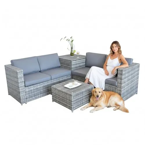 Mucola Gartenlounge-Set Polyrattan mit Auflagenbox - Gartenmöbel-Set mit 2-tlg. Sitzgruppe und praktischem Stauraum, witterungsbeständig und pflegeleicht, ideal für entspannte Stunden im Freien.