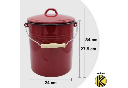 KARL KRÜGER Emaille Mülleimer mit Deckel in rot von Karl Krüger
