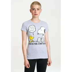 Logoshirt® Peanuts I Snoopy und Woodstock I Chicks Are Confusing I T-Shirt Print I Damen I kurzärmlig I grau-meliert I Lizenziertes Originaldesign I Größe S