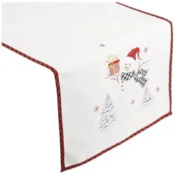 texpot Tischdecke mit Stickerei Schneemann Winter Weihnachten (1-tlg) beige quadratisch | 85 cm x 85 cm