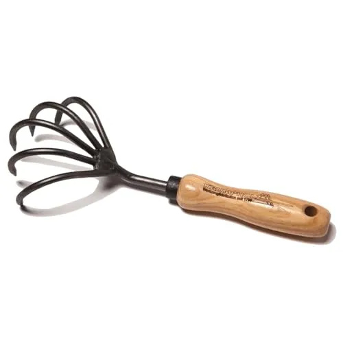 Handgrubber 5 Zinken mit Eschengriff - Gartenwerkzeuge für effektives Lockern des Bodens, ergonomischer Eschengriff für komfortables Arbeiten im Garten.