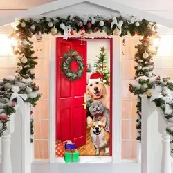 Türabdeckung 200x90cm Weihnachten Türdeko Weihnachtskatzen und Hunde