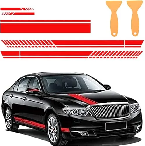 Stück Automobile Aufkleber Auto-Aufkleber Seitenstreifen Klebestreifen Auto Seitenaufkleber Motorhaube Streifen Racing Körper Universeller Type+ 2 Scraper(Rot) 5