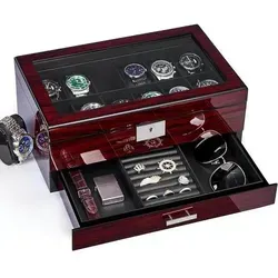 Uhrenbox Herren mit Glasdeckel für 12 Uhren - Elegante Uhrenbox für Herren – Ideal zur stilvollen Aufbewahrung von bis zu 12 Uhren. Der Glasdeckel präsentiert Ihre Sammlung und schützt sie gleichzeitig vor Schäden. Hergestellt aus hochwertigem Holz und PU-Material.