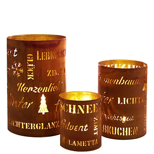 Spetebo Metall Weihnachts Windlicht 3er Set in braun von Spetebo