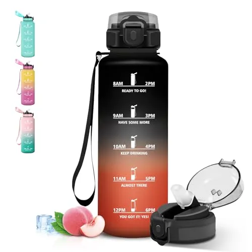 Grsta Trinkflasche 1 5 liter Auslaufsichere, Wasserflasche mit Strohhalm, Mit Zeitmarkierung und Schnürung, Sichere Verriegelung, Trinkflasche Sport, Flasche für Wandern, Outdoor, Büro