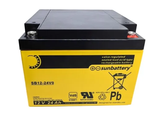 sunbattery SB12-24V0 12V 24Ah AGM Blei Batterie - Wartungsfreie und auslaufsichere AGM Bleiakkus für zuverlässige Energieversorgung, ideal für verschiedene Anwendungen mit 24 Ah Kapazität.