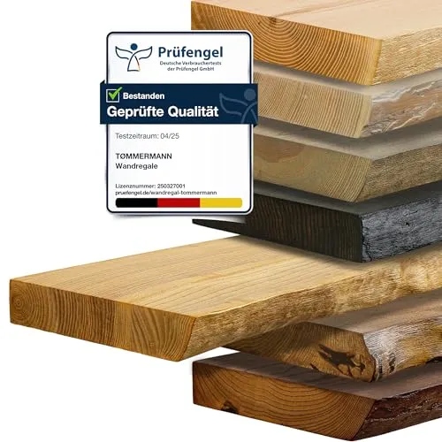tømmermann Wandregal mit Baumkante - Rustikales Schweberegal aus Eschenholz 150 cm - Schweberegal aus 100% natürlichem Eschenholz mit einzigartiger Baumkante, ideal für einen rustikalen Look. Stabil und einbaufertig mit einfacher Montage.
