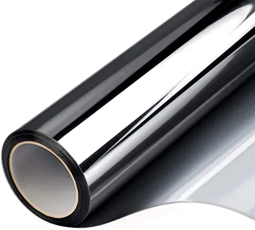 FILMGOO Fensterfolie Spiegelfolie Selbstklebend Sichtschutz Wärmeisolierung Sonnenschutzfolie Nicht klebend Fenstertönung Anti-UV Folie für Zuhause oder Büro Wohnzimmer (Schwarzes Silber, 60 x 200 cm)