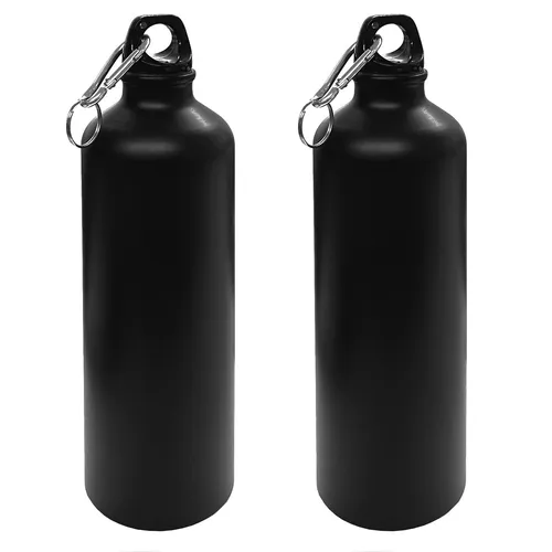 2x Aluminium Trinkflasche 0,75 L mit Karabiner Alu Wasserflasche Sportflasche