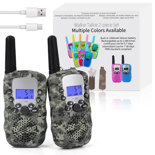 Funkprofi Walkie Talkie Set für Kids, T-388 Funkgerät für Kinder mit Wiederaufladbarer Akkus, Hobbyfunker 8 Kanal PMR 446 Reichweite bis 2