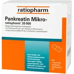Pankreatin Mikro-ratiopharm 20000 - Arzneimittel zur Unterstützung bei Verdauungsstörungen durch exokrine Pankreasinsuffizienz, enthält hochwertige Pankreasenzyme für eine verbesserte Nahrungsaufnahme.