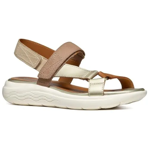 Geox Damen D SPHERICA EC5W A Sport Sandal - Bequeme Wandersandale mit Keilabsatz - Wanderschuhe, ideal für Outdoor-Aktivitäten und Komfort, mit atmungsaktivem Obermaterial aus Leder und praktischem Klettverschluss.