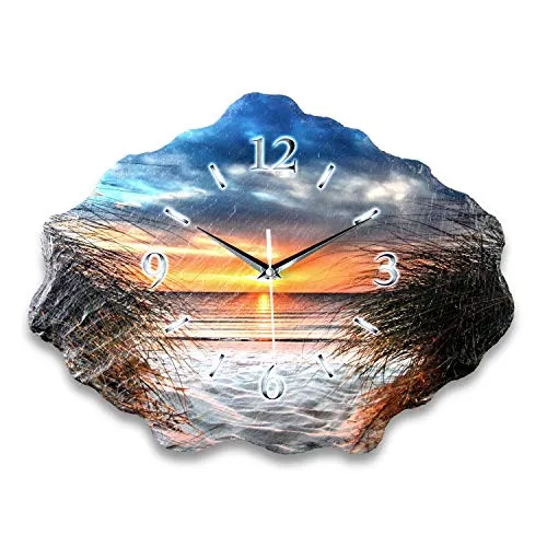 Kreative Feder Designer-Wanduhr aus Stein (Keramik) mit flüsterleisem Funkuhrwerk (Beach, leises Funkuhrwerk)