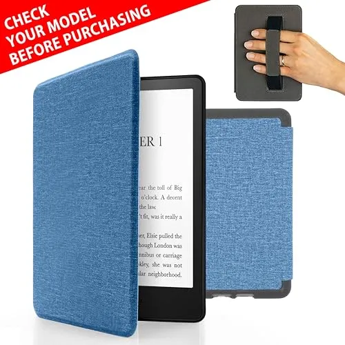 MyGadget Hülle für Kindle 11. Generation [ Modell : RS23CV | C2V2L3 Release: 2022 | 2024 ] mit Handschlaufe & Auto Sleep | Wake Funktion - Flip Case in Hell Blau