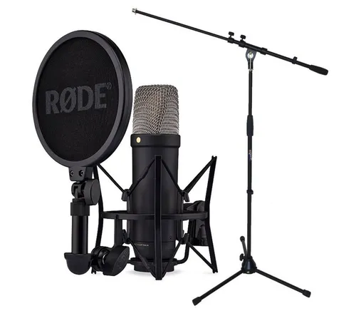 RØDE NT1 5th Generation Mikrofon Schwarz mit Stativ - Professionelles Studio-Mikrofon mit USB- und XLR-Anschluss, integrierten Effekten für optimierten Sound und extrem niedrigem Eigenrauschen. Ideal für Gesang, Instrumente und Streaming.