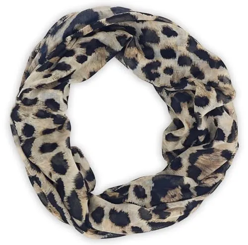 styleBREAKER Damen Loop Schlauchschal mit Leoparden Muster | Leichter Sommerschal aus Viskose | Halstuch für Frühling und Sommer - Weich und Luftig, Farbe:Beige-Schwarz