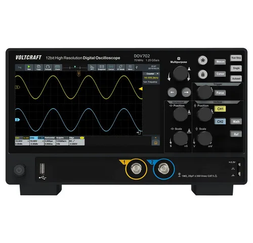 VOLTCRAFT Multimeter 70 MHz 2-Kanal 12 Bit - Spannungsprüfer mit 12-Bit-Auflösung und 70 MHz Bandbreite, ideal für präzise Signalanalysen und umfangreiche Triggerfunktionen.