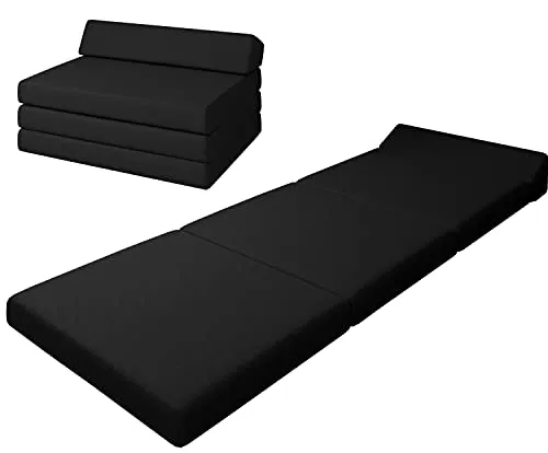 sunnypillow Premium Klappmatratze mit Kopfteil 120 x 220 x 10cm Schwarz | 4-teilige Faltmatratze mit abnehmbarem Bezug | Schaumstoff extra dick 10cm | Matratze klappbar Gästematratze Reisematratze |