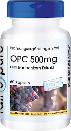 Fair & Pure OPC 500 mg aus Traubenkern Extrakt, 60 Kapseln, hochdosiert, Nahrungsergänzungsmittel vegan ohne Magnesiumstearat, in Deutschland hergestellt