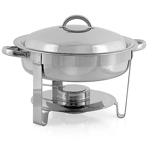 Mahlzeit Edelstahl Chafing Dish rund 4,5 Liter – Speisenwärmer für Buffet und Catering - Hochglanz polierter Edelstahl-Speisenwärmer mit 4,5 Liter Volumen, ideal für große Feiern und Gastronomie. Praktisch für die einfache Präsentation und Warmhaltung Ihrer Gerichte.