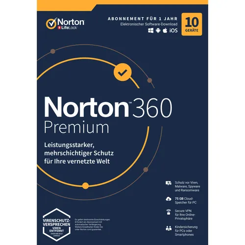 NortonLifeLock LifeLock 360 Premium 75GB Download Code (1 User, 10 Geräte/User, 12 Monate) (21428729)