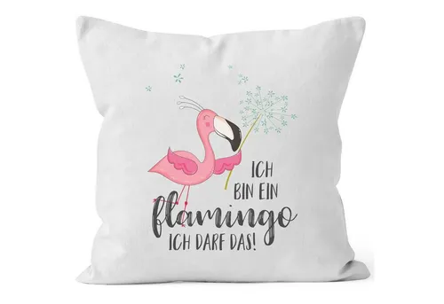 MoonWorks Dekokissen Kissen-Bezug Flamingo Ich bin ein Flamingo ich darf das Spruch Pusteblume Kissen-Hülle Deko-Kissen Baumwolle MoonWorks®