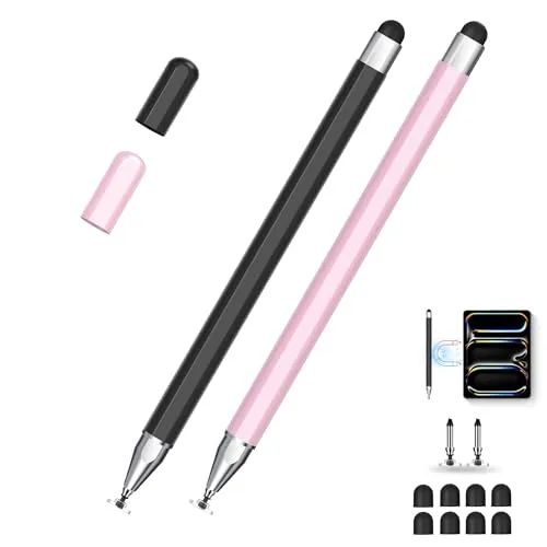 Universeller Tablet-Stift mit Dual-Tip – Präzisionsspitze, Kein Aufladen nötig, Magnetische Befestigung – Kompatibel mit iPad, Android, Surface & Smartphone, Schwarz/Roségold