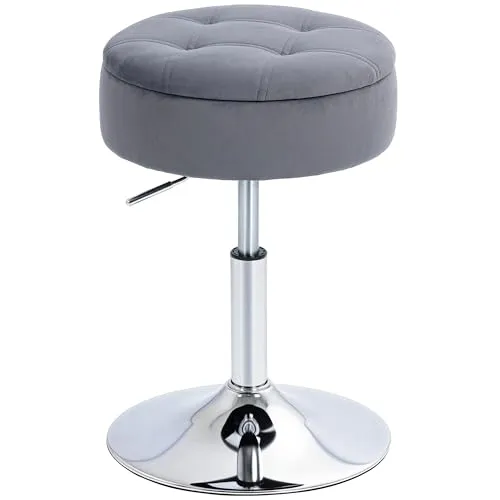 HOMCOM Barhocker mit Stauraum und Samtbezug, drehbar und höhenverstellbar, grau