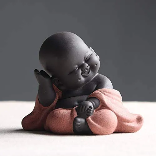 MonLiya Kleine süße Buddha-Statue, Mönch-Figur, kreatives Baby, Basteln, Puppen, Ornamente, Geschenk, klassisch, chinesisch, zarte Keramik, Kunst und Handwerk, Tee-Zubehör, 7,1 cm hoch (Stil 1)