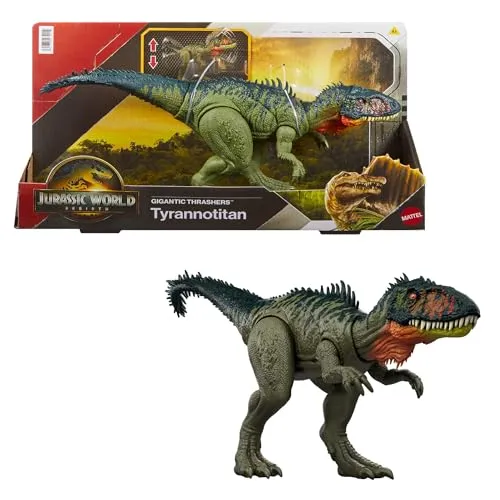 Mattel Jurassic World Gigantic Thrashers Tyrannotitian - Dinosaurier-Spielzeugfigur mit 2 aktivierbaren Wutanfällen, ideal für Kinder ab 4 Jahren und perfekt für jede Dinosauriersammlung.