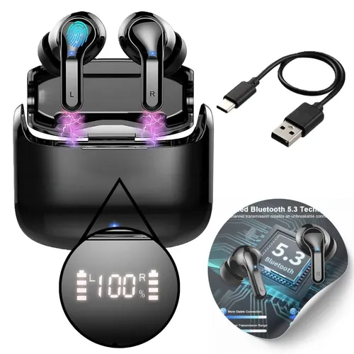 Kabellose Bluetooth 5.3 Kopfhörer mit ENC, 40H Spielzeit in schwarz von Ordtop