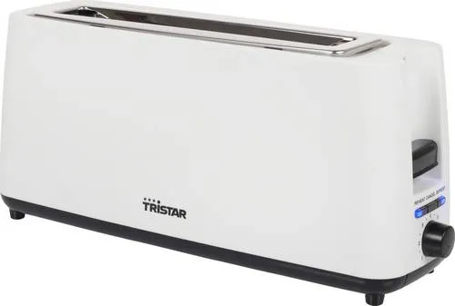 Tristar Langschlitz Toaster BR-1056 - Toaster mit 7 Bräunungsstufen und vielseitigen Funktionen wie Aufwärmen, Auftauen und Abbrechen für perfektes Toasten. Ideal für unterschiedliche Brotscheiben und einfach zu reinigen.