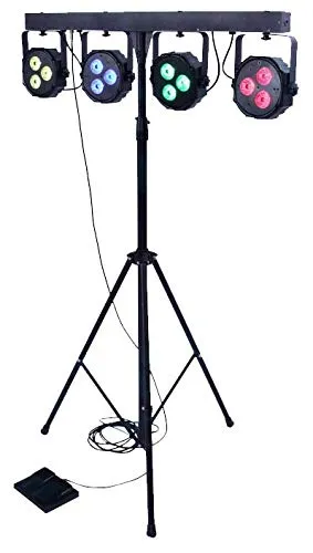 E-Lektron POWER-BAR 4-Fach LED Strahler mit DMX und Zubehör - Effektstrahler mit 4 superflachen RGBW LEDs, inklusive Stativ und Fußfernbedienung für einfache Steuerung von 12 Lichtprogrammen und 7 Farben - ideal für Partys und Veranstaltungen.