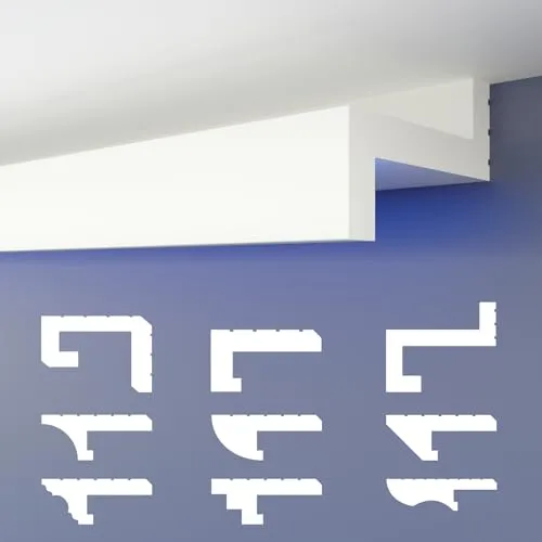 HEXIMO LED-Schattenfugenprofil Stuckleisten, indirekte Beleuchtung XPS-Styropor-Trockenbau-Deckenleisten für Wand-Deckenverkleidung (10,2 Meter HLED 7)
