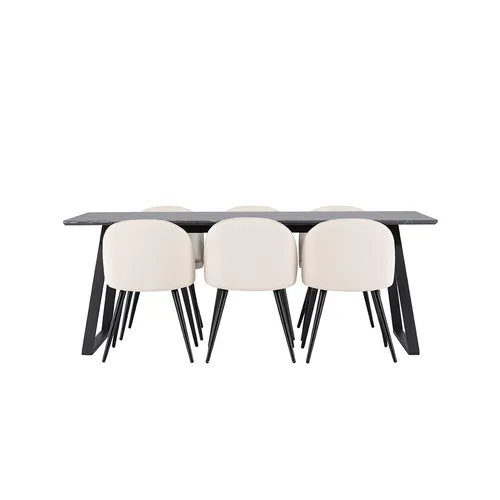 ebuy24 Essgruppe Malaga - 7-teilig mit Esstisch 90x200cm - Essgruppe Malaga in dunkel grau mit 6 beigen Skagen Stühlen. Ideal für gesellige Abende, robust und stilvoll mit einem großzügigen Esstisch.