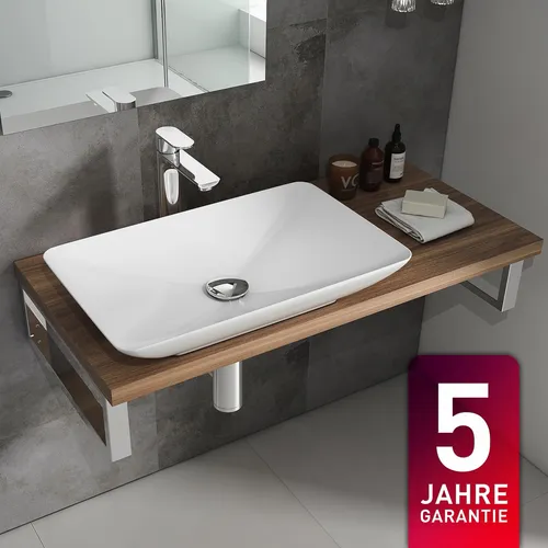 Design Keramik Aufsatzwaschtisch 60x38 cm - Modernes Waschbecken - Elegantes Aufsatzwaschbecken aus weißer Keramik, ideal für moderne Badezimmer. Ohne Armaturenloch, perfekt für minimalistisches Design.
