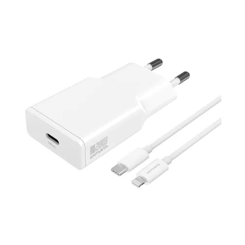 4smarts Netzladegerät PDPlug Slim 20W GaN 1C + USB-C auf Lightning 1,5m, weiß