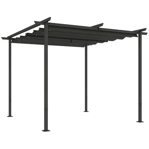 Outsunny Pergola 300x300 cm - Dunkelgrau mit Schiebedach - Pavillon mit ausziehbarem Vordach, UV-beständig und anpassbar an die Sonneneinstrahlung - ideal für entspannte Stunden im Freien.