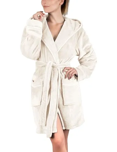 Gräfenstayn Damen Bademantel flauschig mit Kapuze - Kuschelfleece - Bademantel für Damen aus hochwertigem Flanell-Fleece, Öko-Tex zertifiziert, leicht und ideal für Wellness und Zuhause.