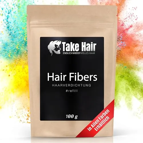 Take Hair Streuhaar Nachfüllbeutel 100g I Hält bei Regen und Wind I Für Männer und Frauen I Schütthaar zur Haarverdichtung I Hair Fibers Haarpuder Haarpulver Haarausfall (Streuhaar Dunkelbraun)