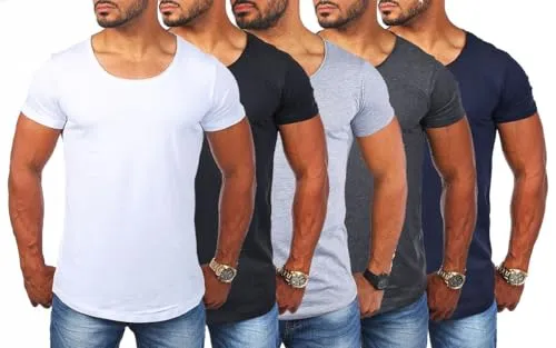 Young & Rich Herren T-Shirt mit tiefem Rundhals - 5er Pack - Stylisches Herren T-Shirt im angesagten Vintage Look, körperbetont geschnitten. Ideal für Alltag, Sport oder als Unterziehshirt. Hoher Tragekomfort dank weicher Baumwollmischung.